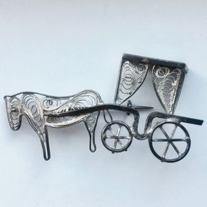 Rare Vintage Silver Horse and Carriage Brooch Pin